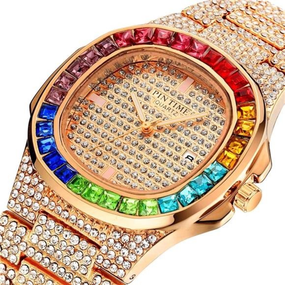 Colorful Diamond Watches   |  Stainless Steel Band Bracelet Wrist Watch - Picture 5 of 6